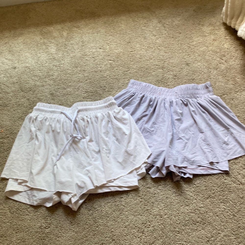 SHEIN White and Light Purple Athletic Shorts